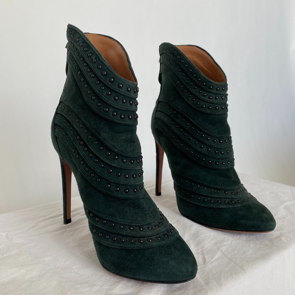 ALAÏA Dark Green Suede Boot Heels